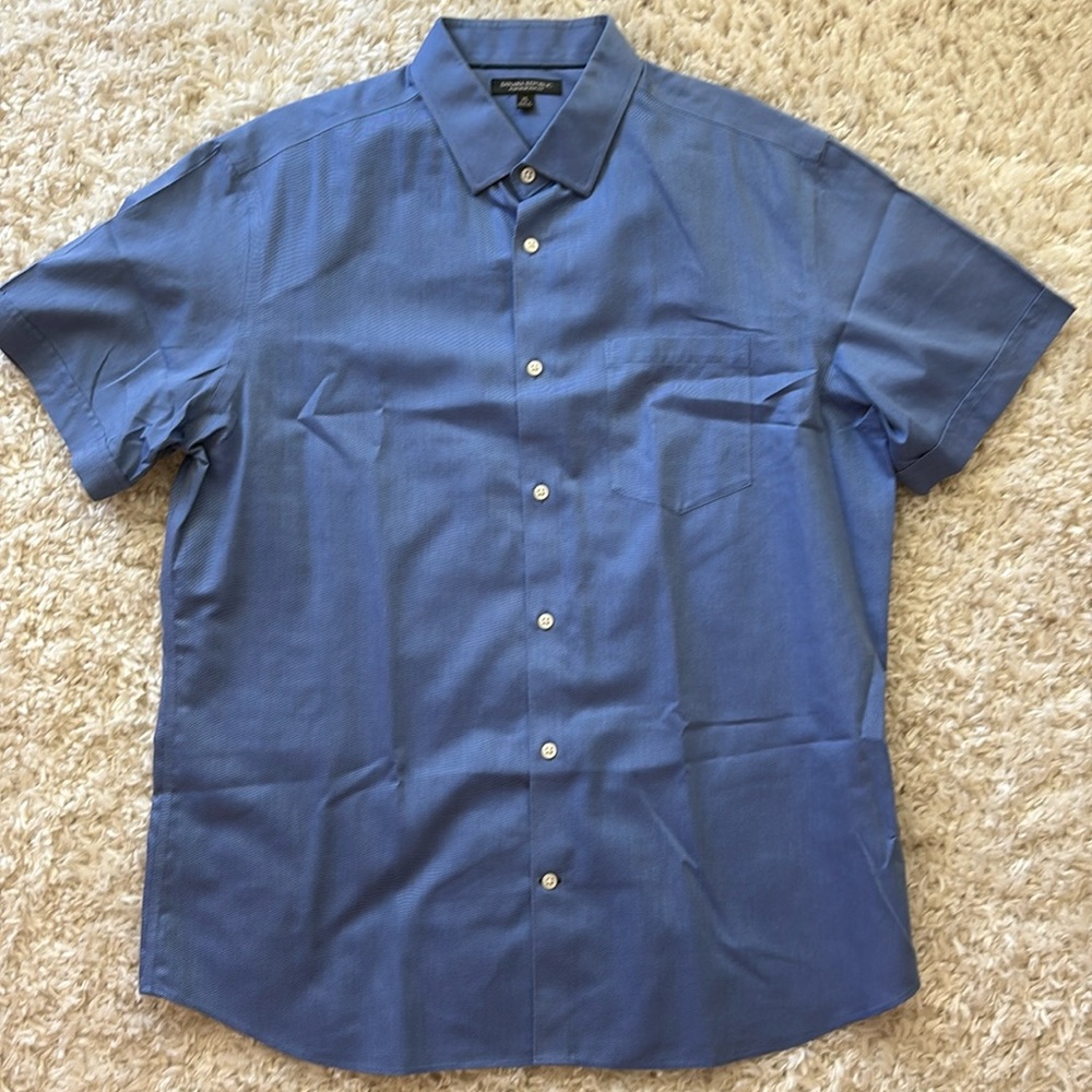 No Iron Slim Fit Dress Shirt, Short Sleeves, Blue Banana Republic Extra Large